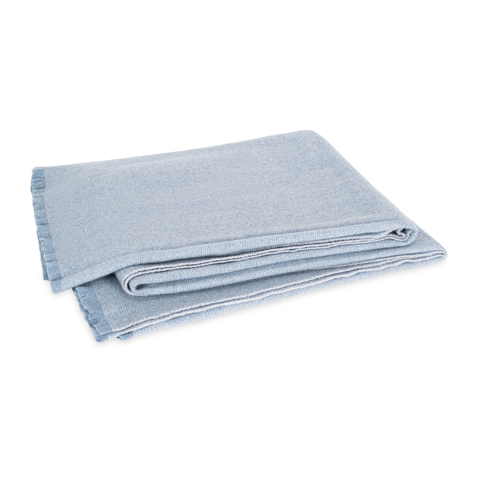 Folded Matouk Agnes Throw in Hazy Blue Color Against White Background