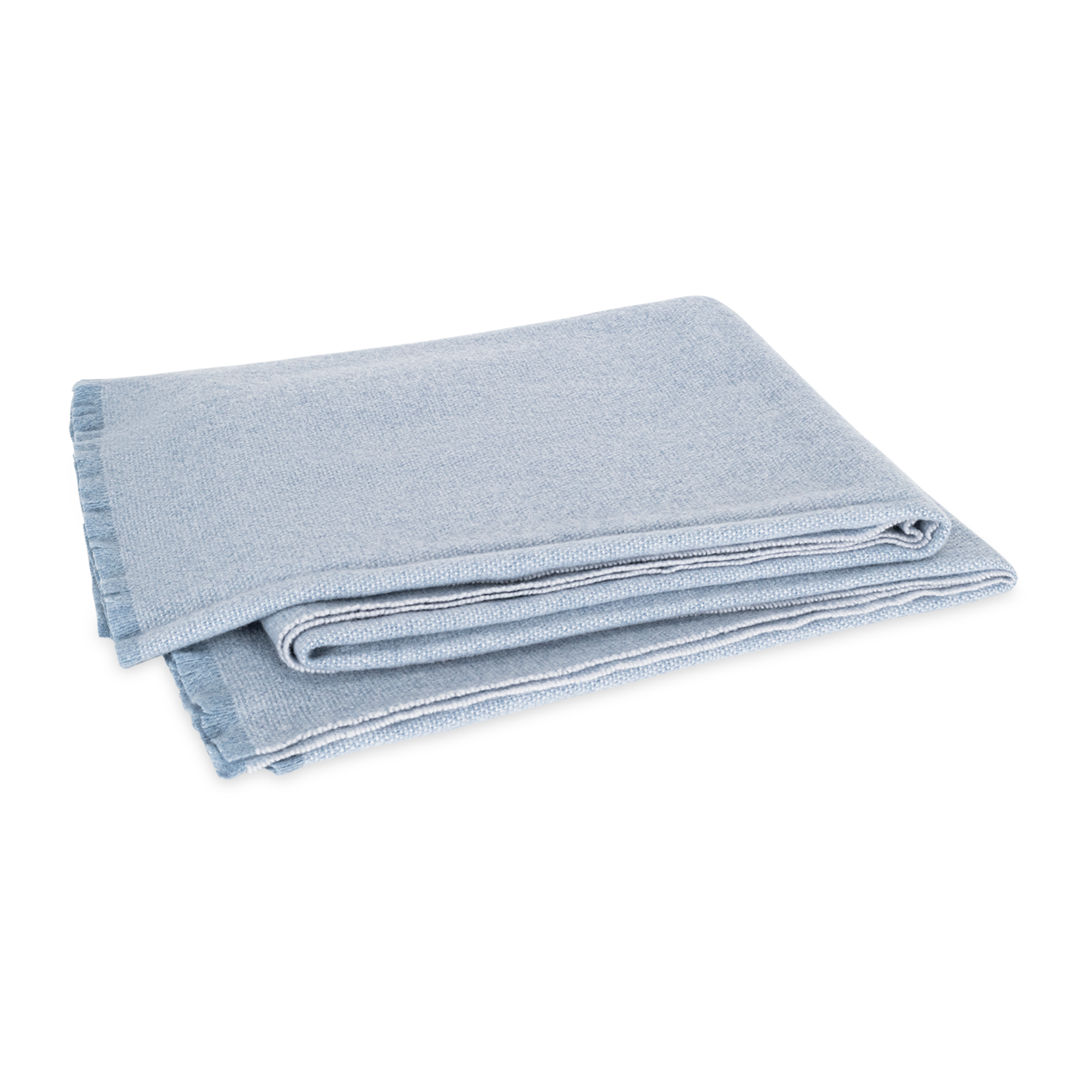 Folded Matouk Agnes Throw in Hazy Blue Color Against White Background