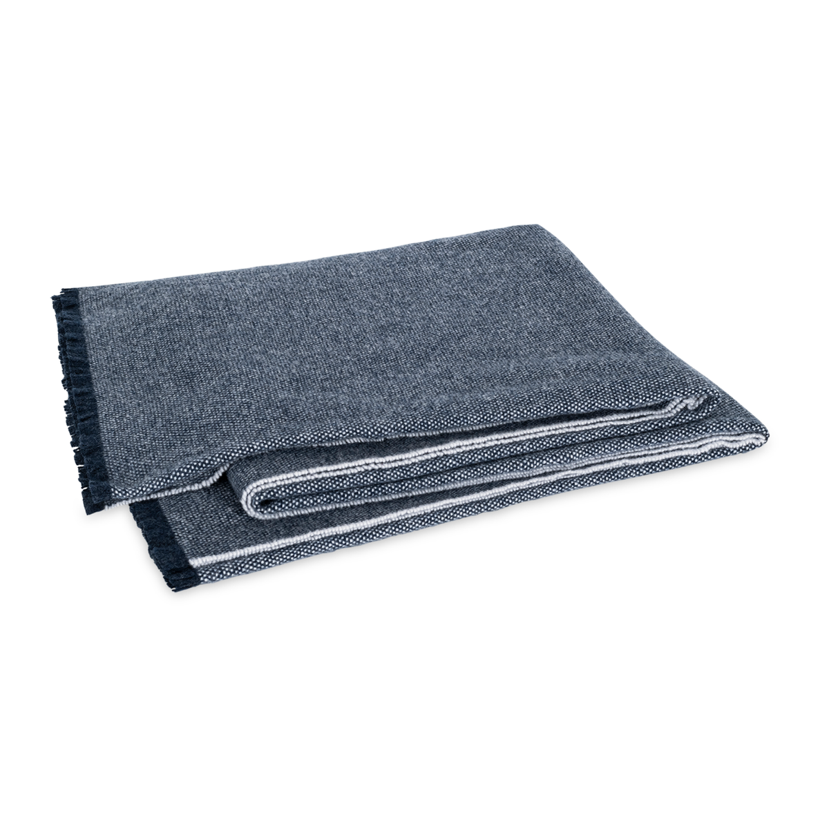Folded Matouk Agnes Throw in Midnight Blue Color Against White Background