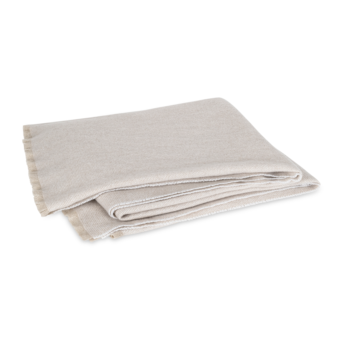 Folded Matouk Agnes Throw in Oat Color Against White Background