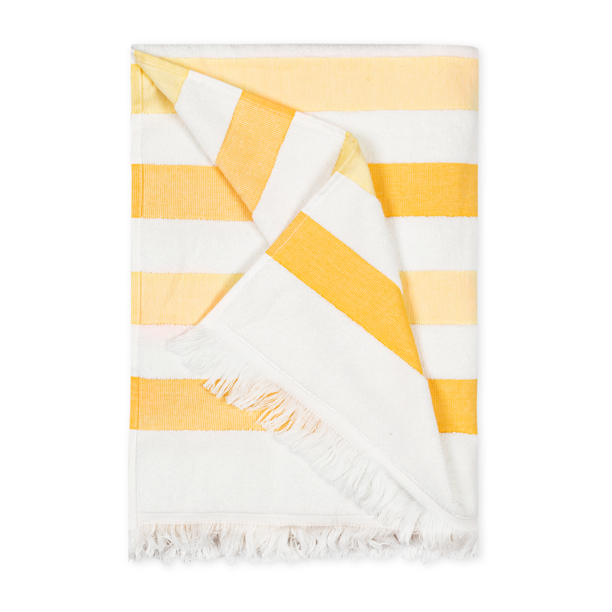 Folded Matouk Amado Pool and Beach Towels in Canary Stripe Color