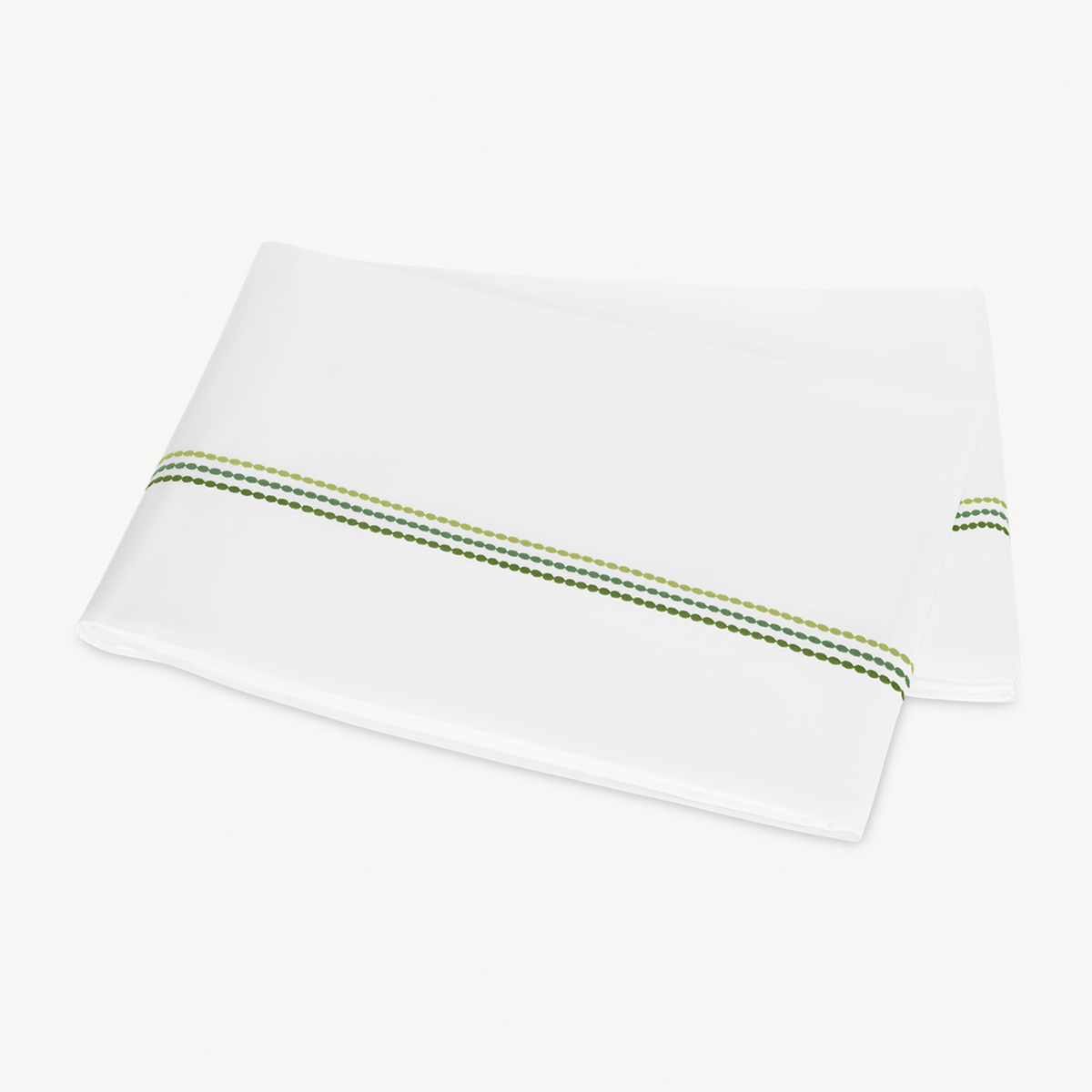 Folded Flat Sheet of Matouk Amara Triple Pearl Bedding in Palm Green