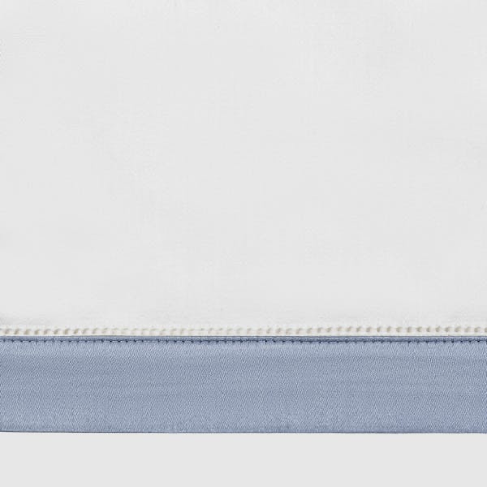 Full View of Matouk Ambrose Bedding Bone/Silver with Hazy Blue Swatch