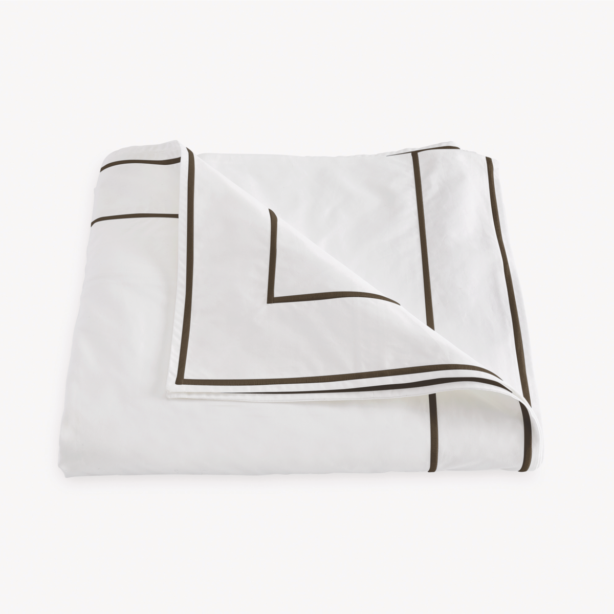 Folded Duvet Cover of Matouk Ansonia Bedding in Mocha color