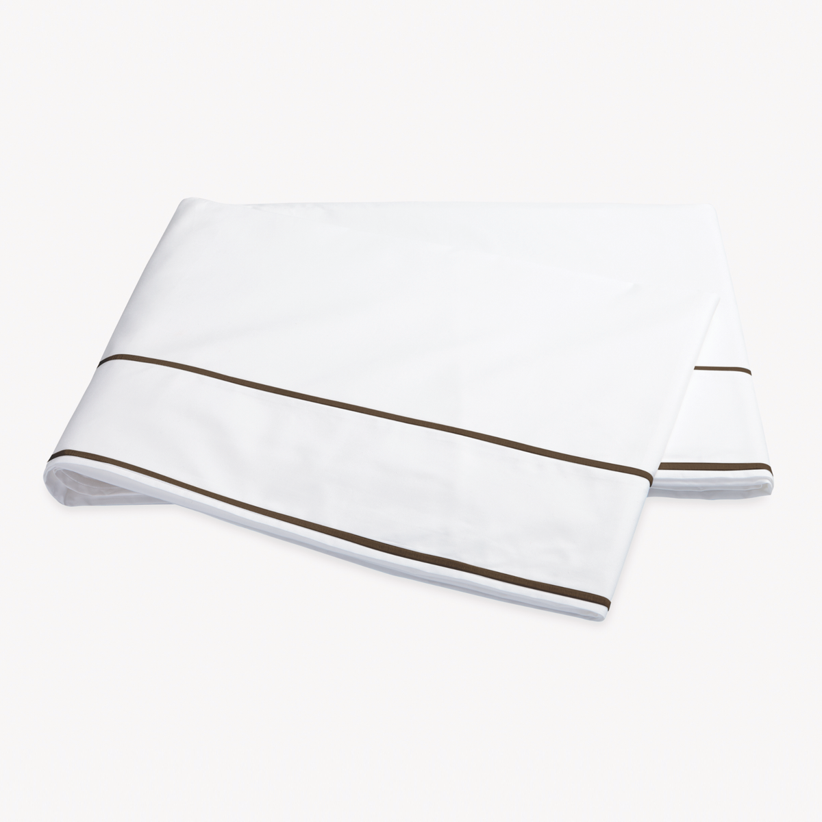 Folded Flat Sheet of Matouk Ansonia Bedding in Mocha color