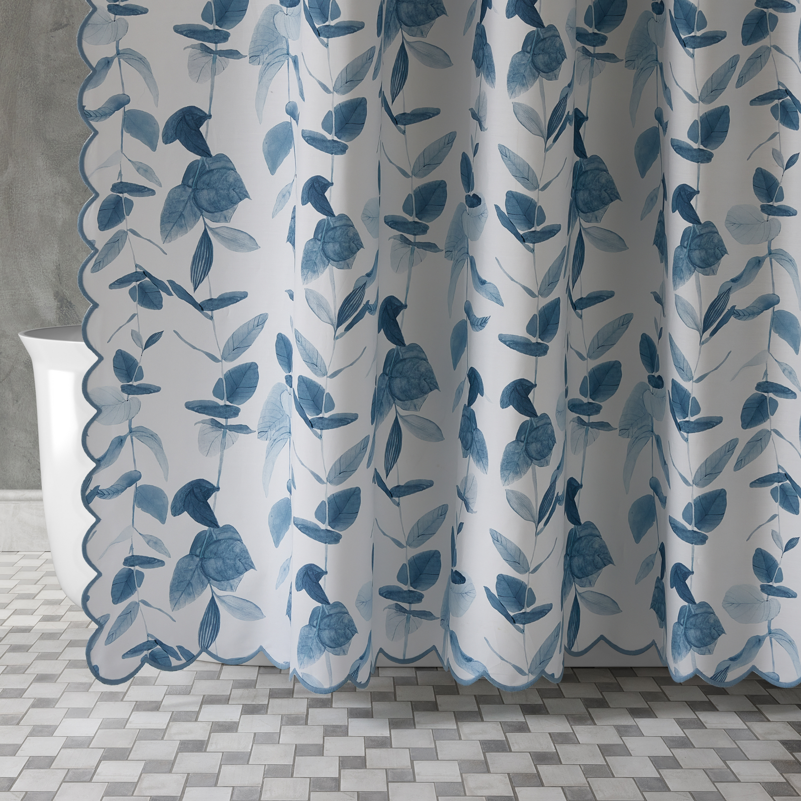 Lifestyle of Matouk Antonia Shower Curtain Hazy Blue