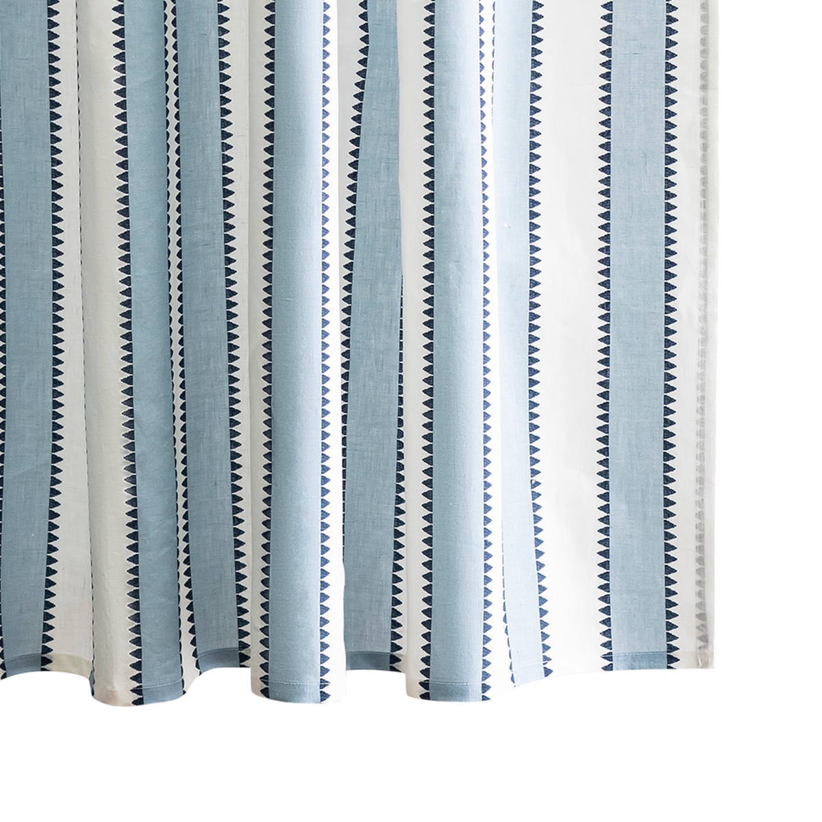 Closeup of Matouk Schumacher Apollo Stripe Shower Curtain in Sky