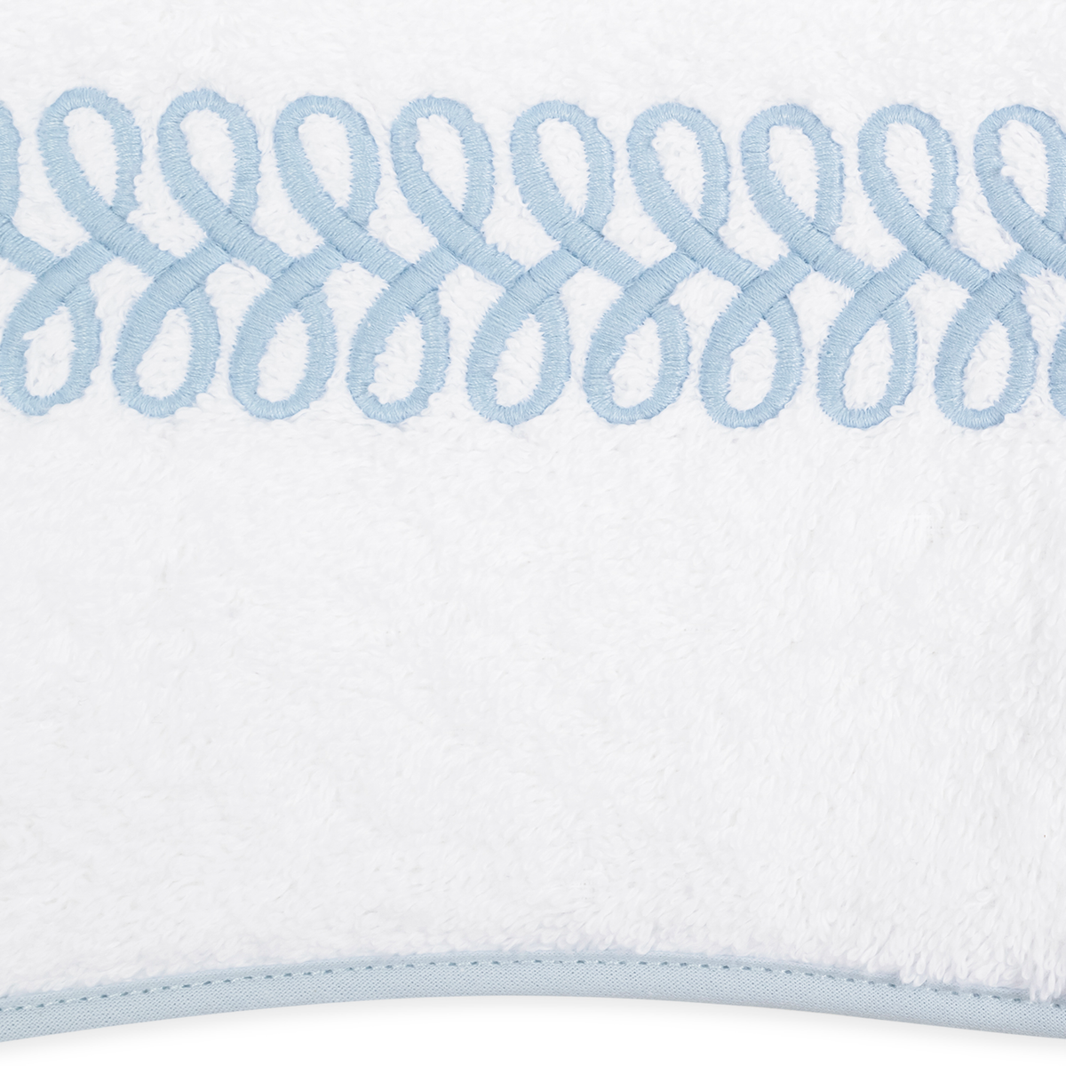 Swatch of Matouk Astor Braid Bath Towels and Mats in Light Blue
