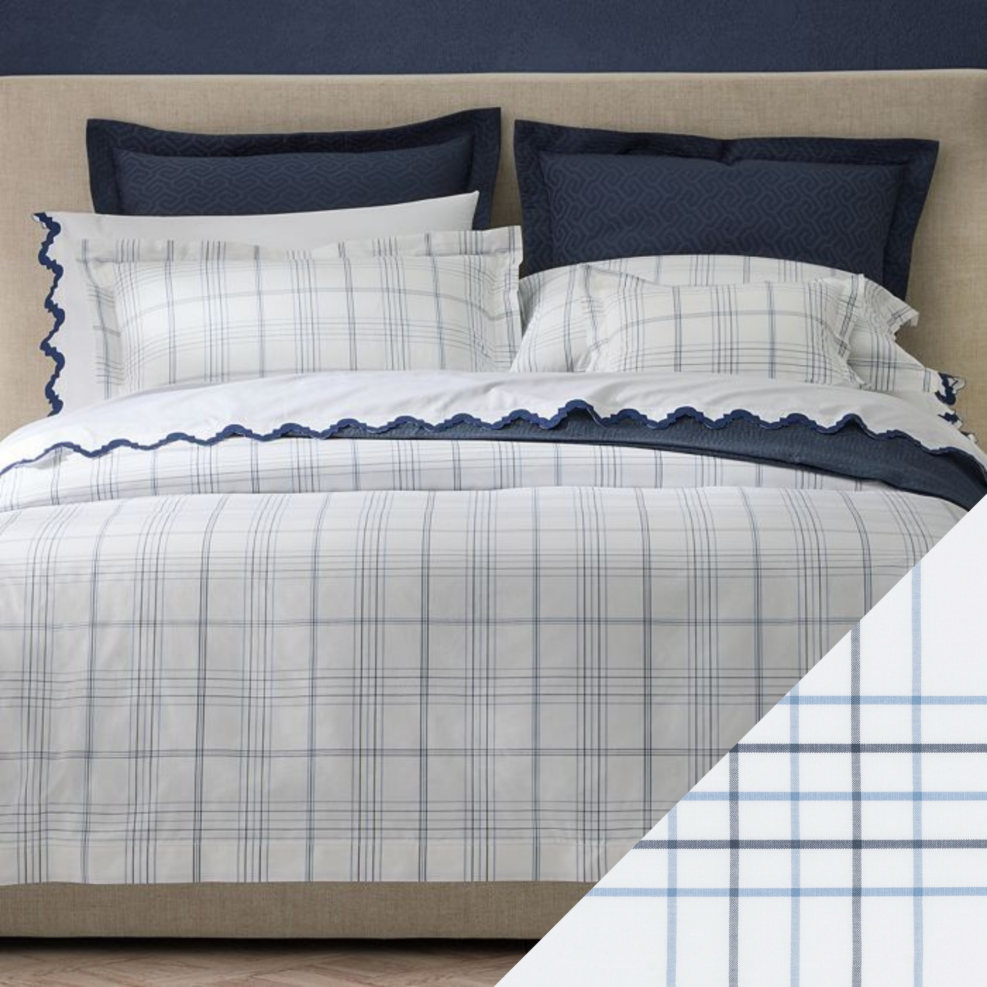 Matouk August Plaid Bedding Navy Fine Linens