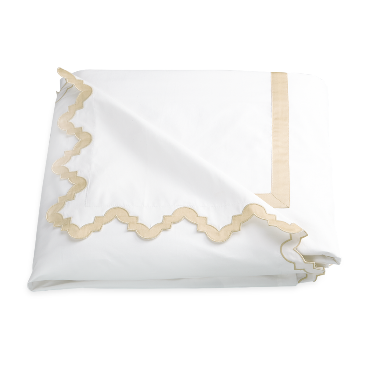 Folded Duvet Cover of Matouk Aziza Bedding in Champagne Color