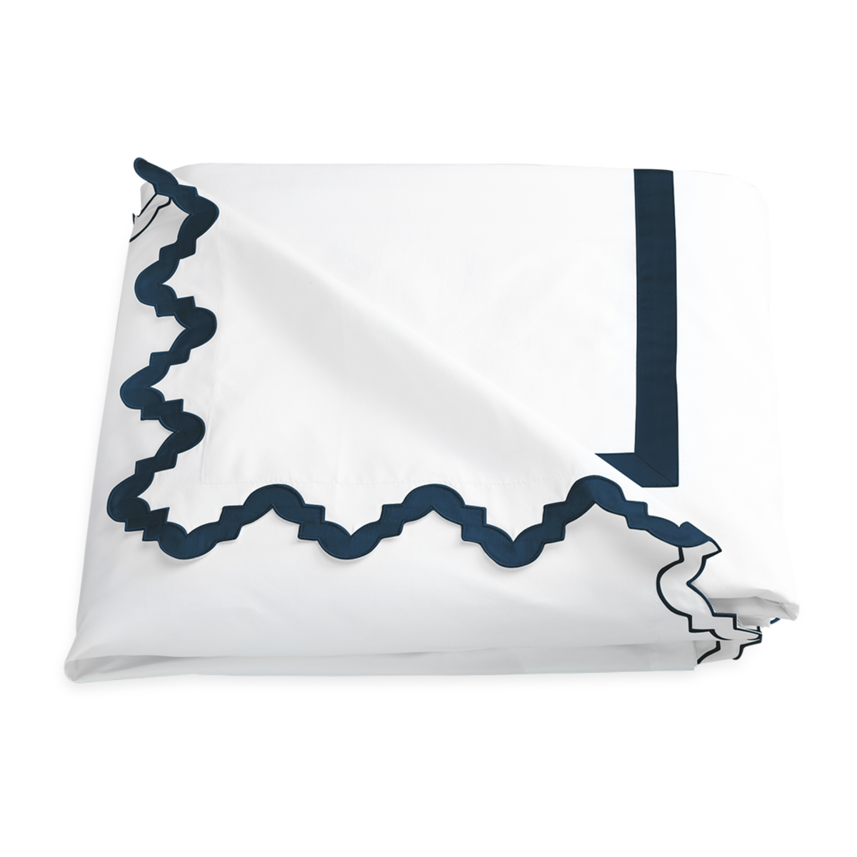 Folded Duvet Cover of Matouk Aziza Bedding in Navy Color