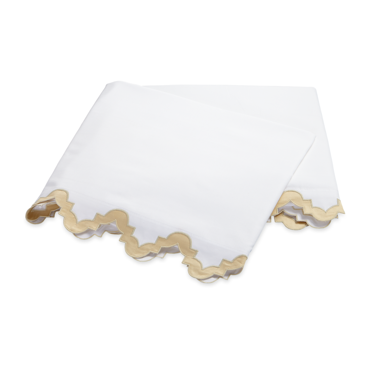 Folded Flat Sheet of Matouk Aziza Bedding in Champagne Color