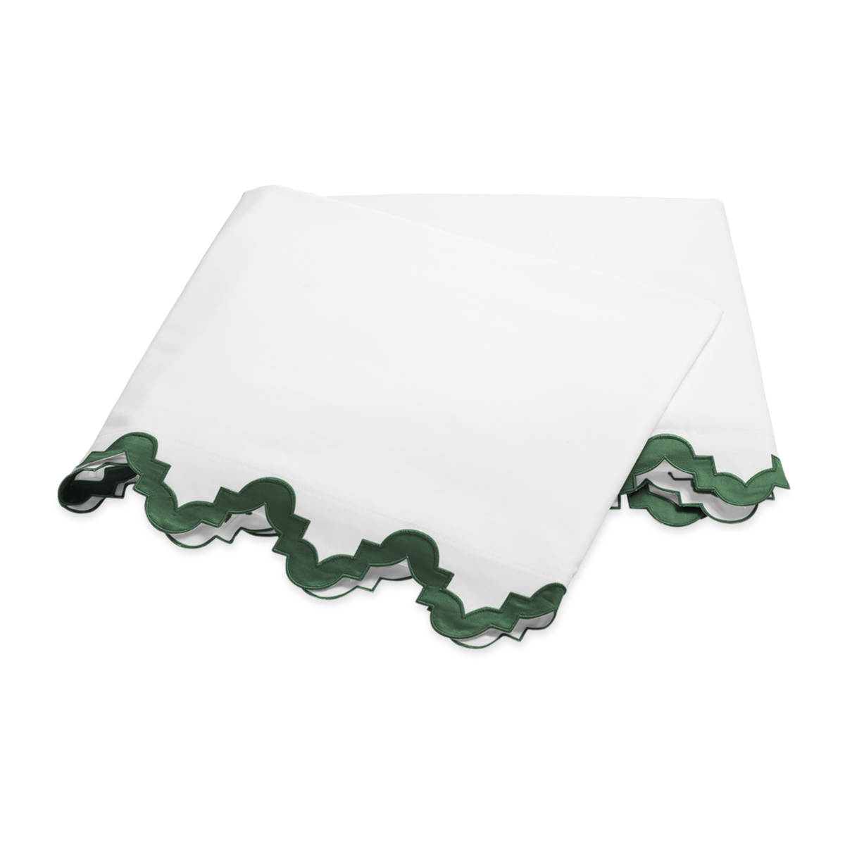 Folded Flat Sheet of Matouk Aziza Bedding in Green Color