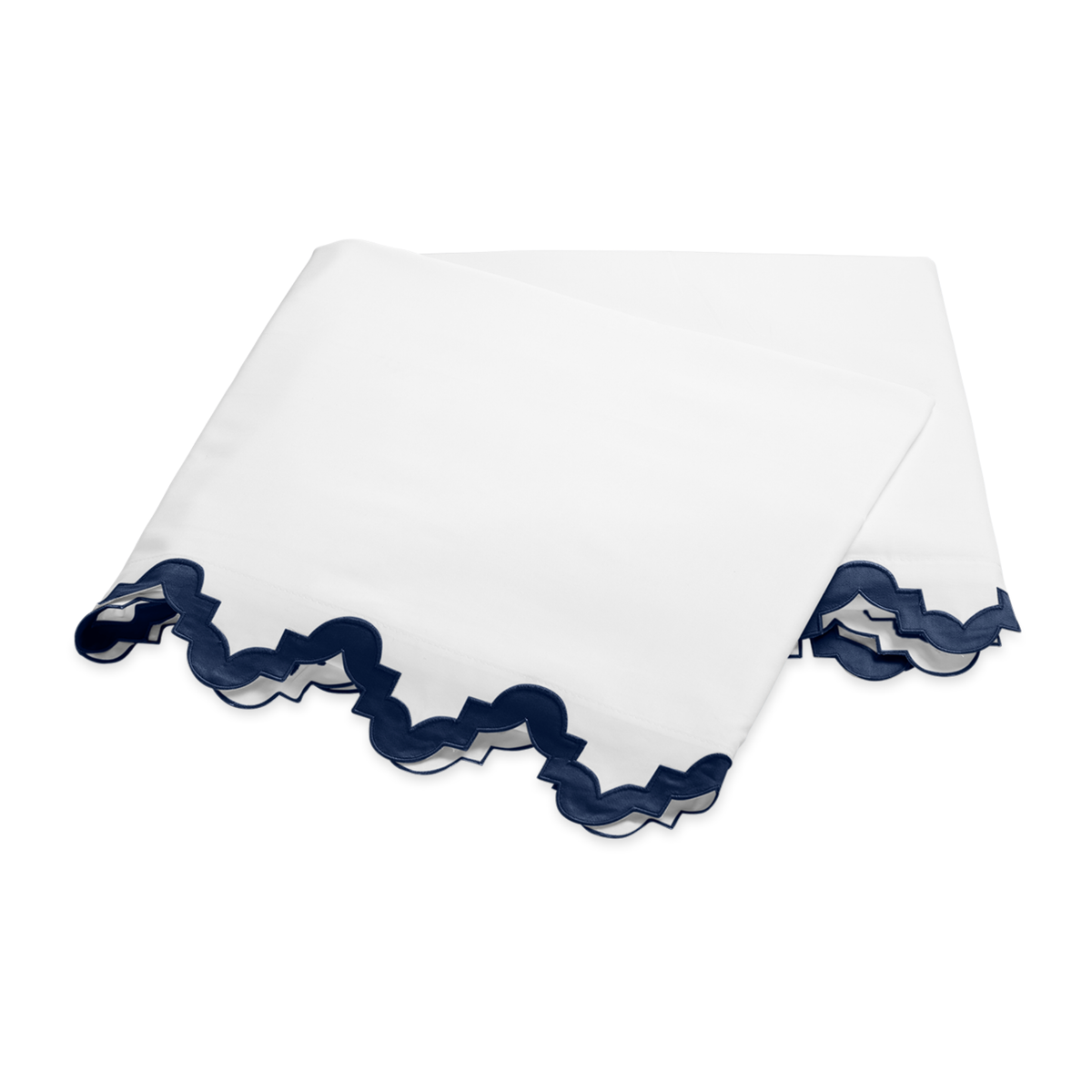Folded Flat Sheet of Matouk Aziza Bedding in Navy Color