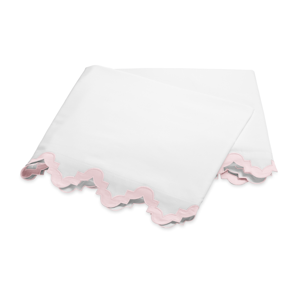 Folded Flat Sheet of Matouk Aziza Bedding in Pink Color