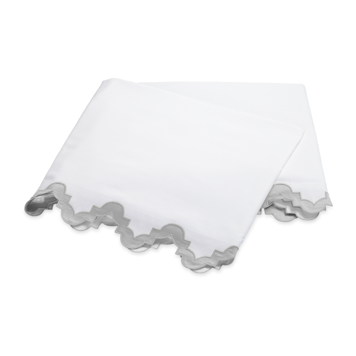 Folded Flat Sheet of Matouk Aziza Bedding in Silver Color