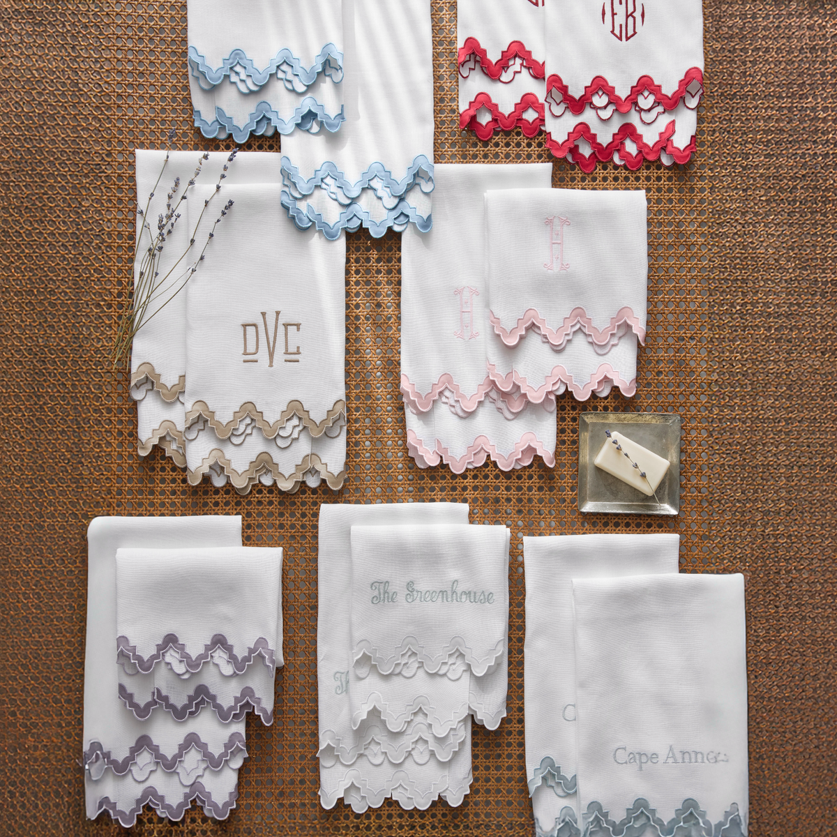 Stack of Matouk Aziza Guest Towels