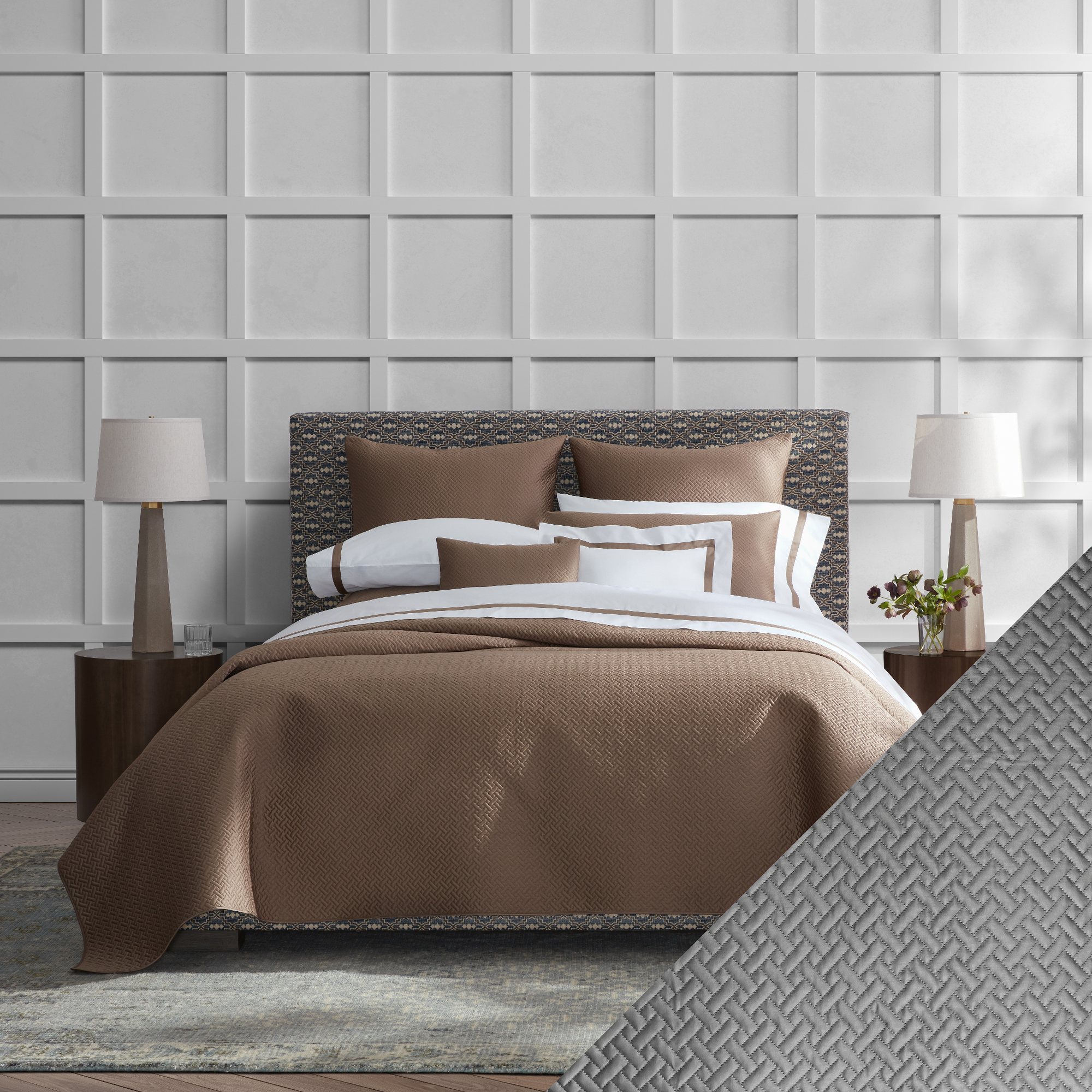 Matouk Basketweave Bedding Main Charcoal Fine Linens