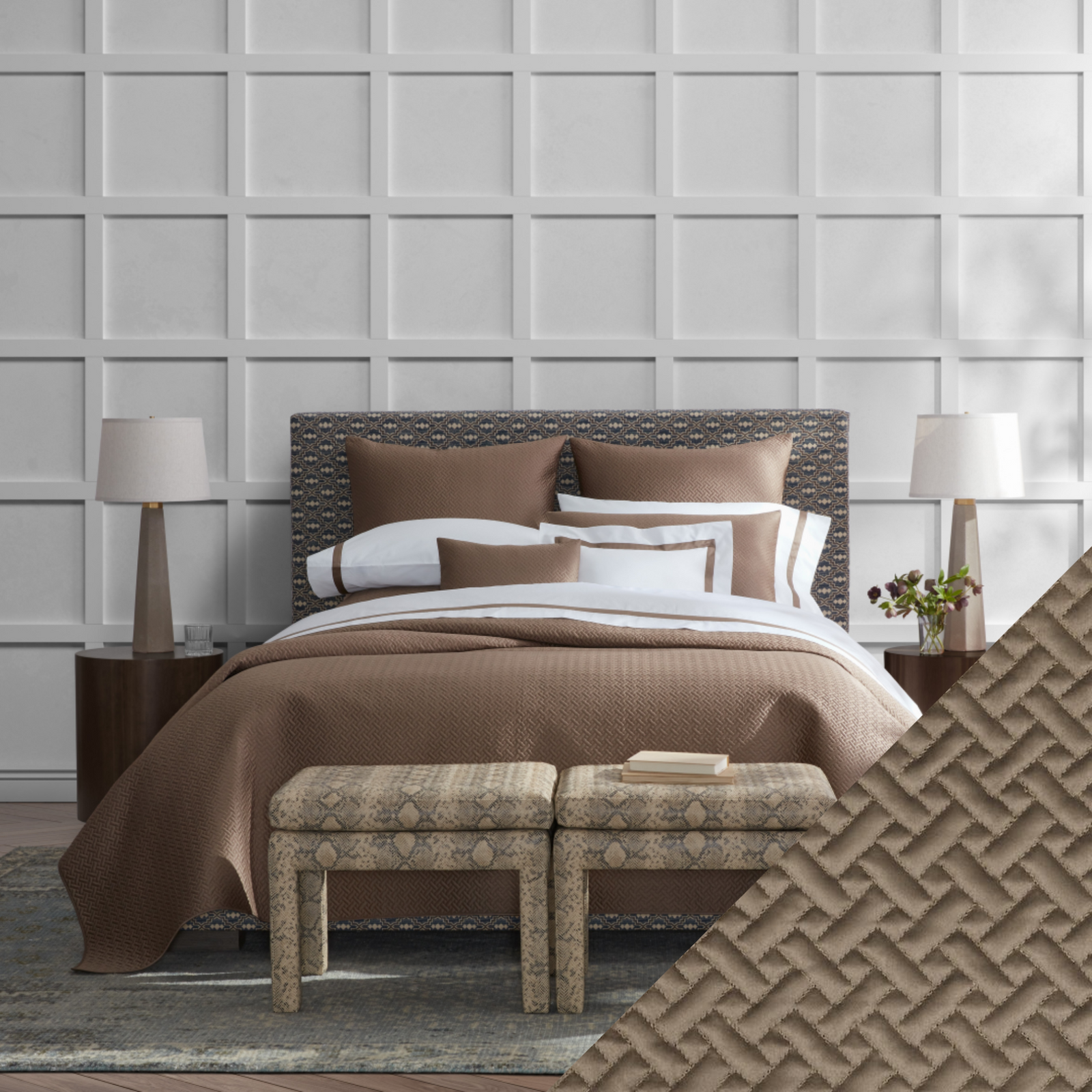 Matouk Basketweave Bedding Main Mocha