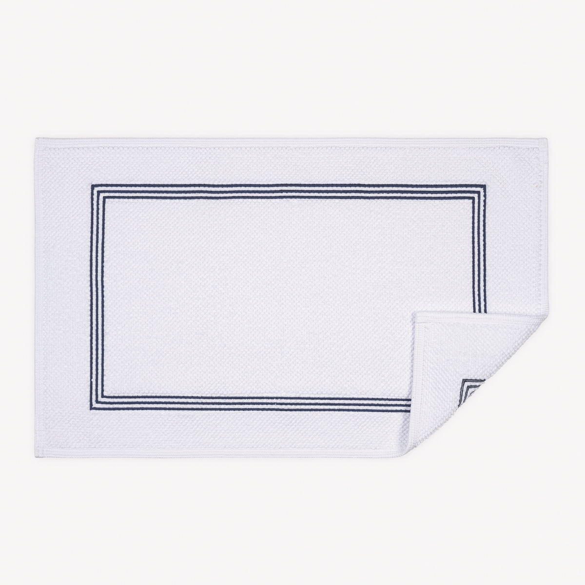 Matouk Bel Tempo Bath Rug with Navy Trio Lines