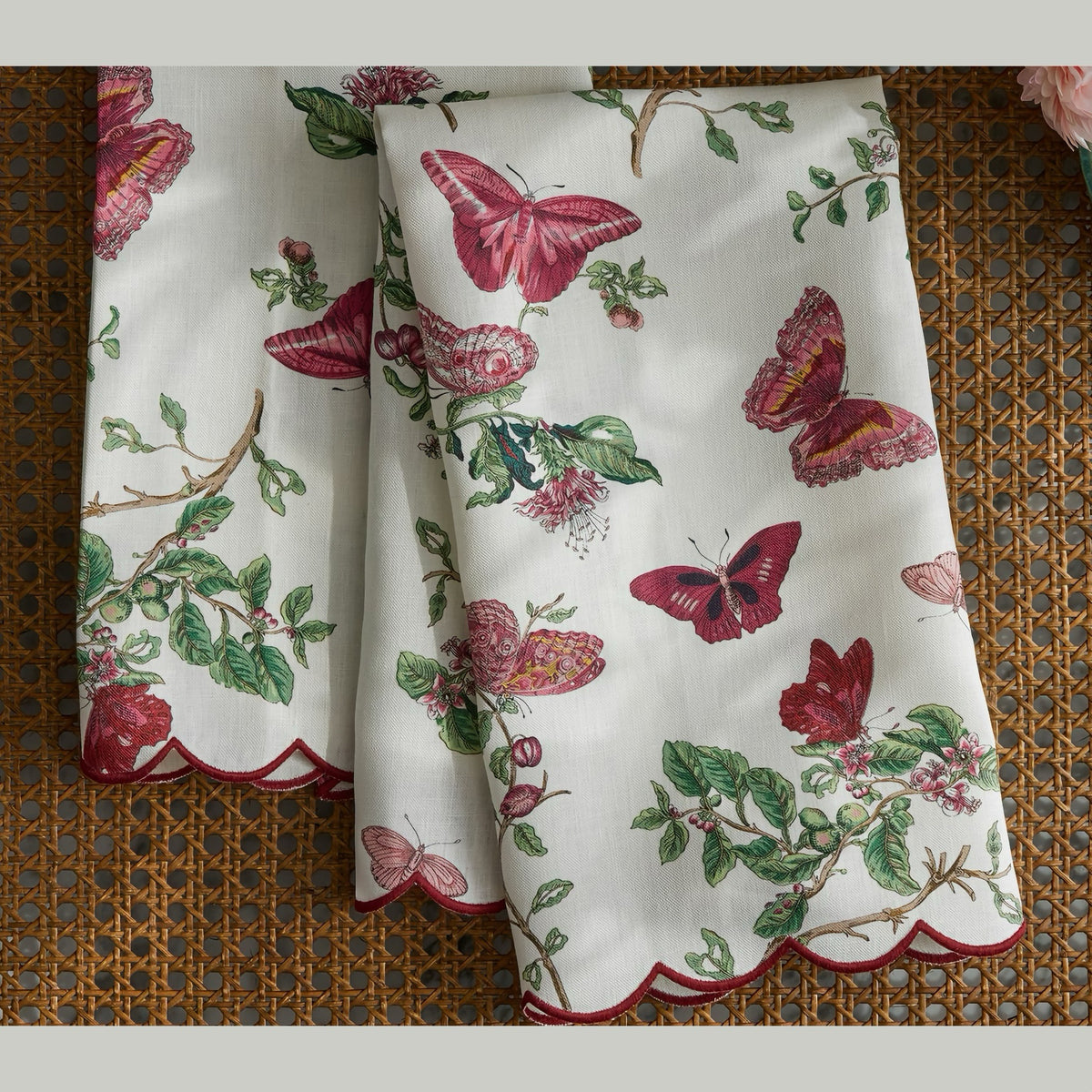 Matouk Baudin Butterfly Guest Towels Lifestyle Ruby 