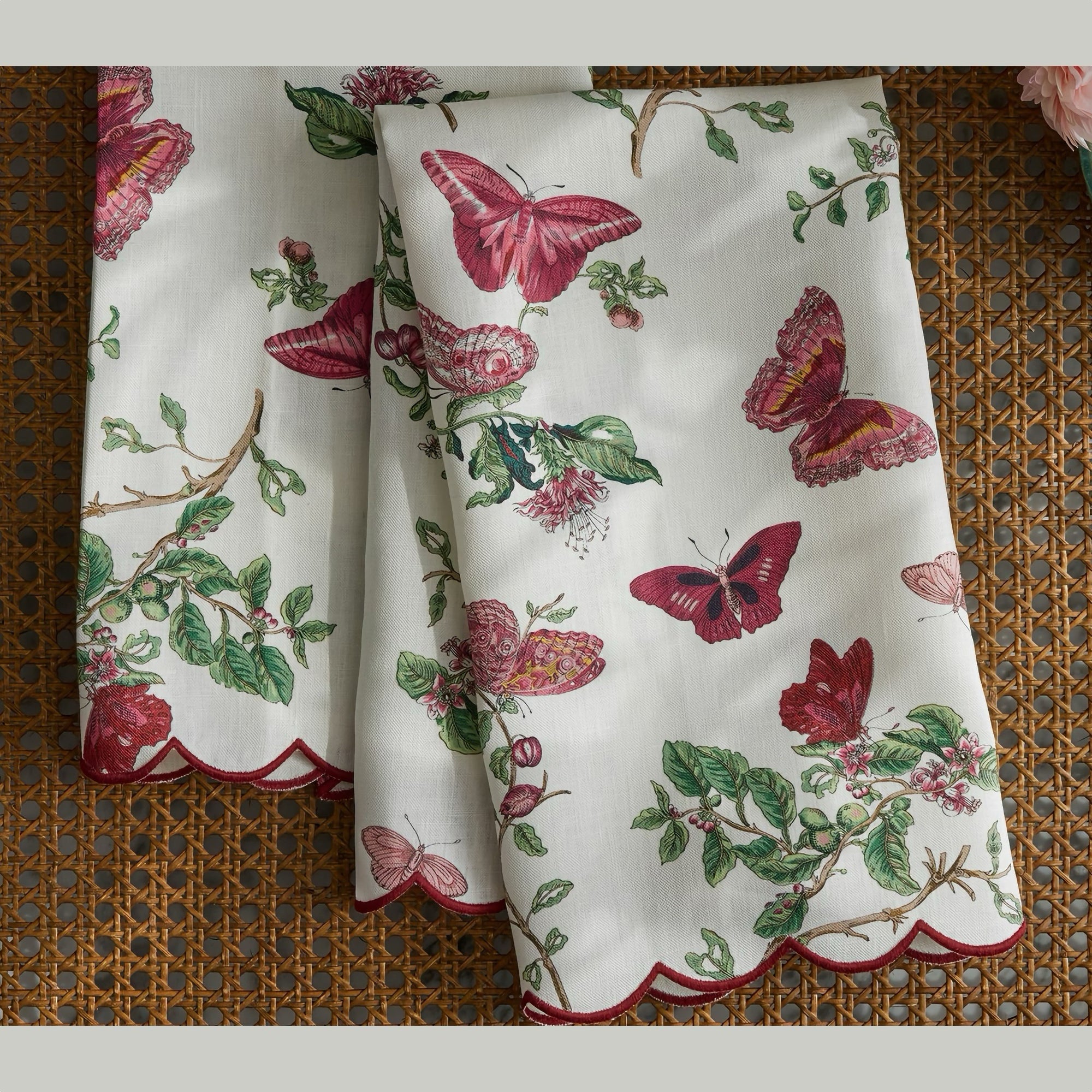 Matouk Baudin Butterfly Guest Towels Lifestyle Ruby 