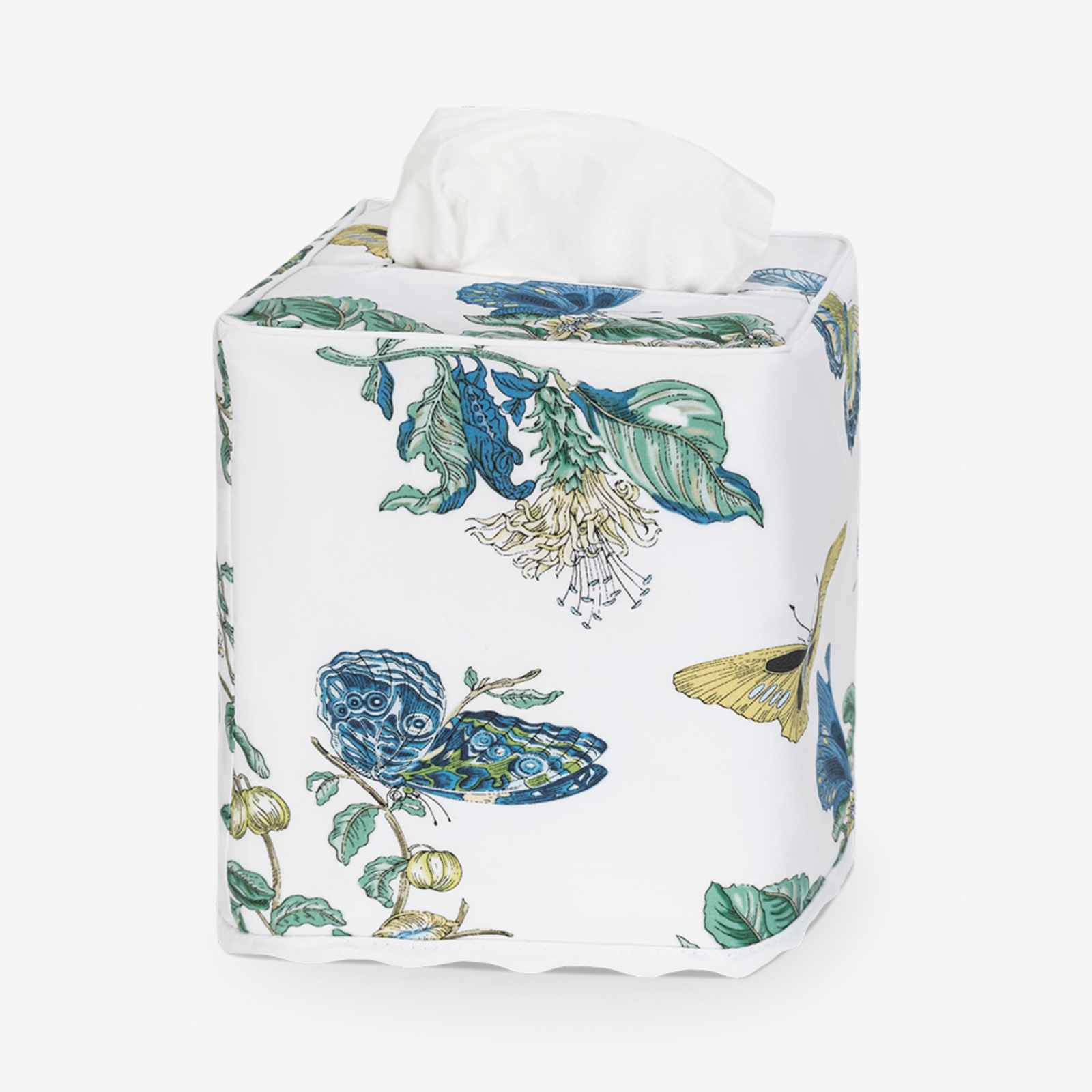 Matouk Baudin Butterfly Tissue Box Cover in Prussian Blue