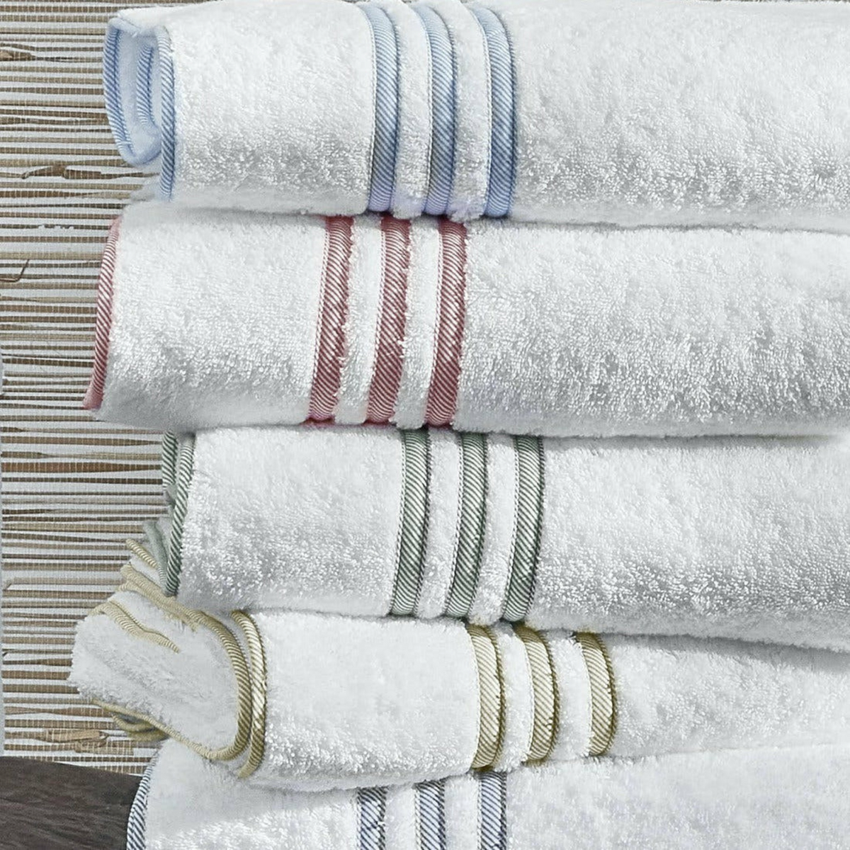 Matouk Beach Road Bath Towels Folded and Stacked Fine Linens