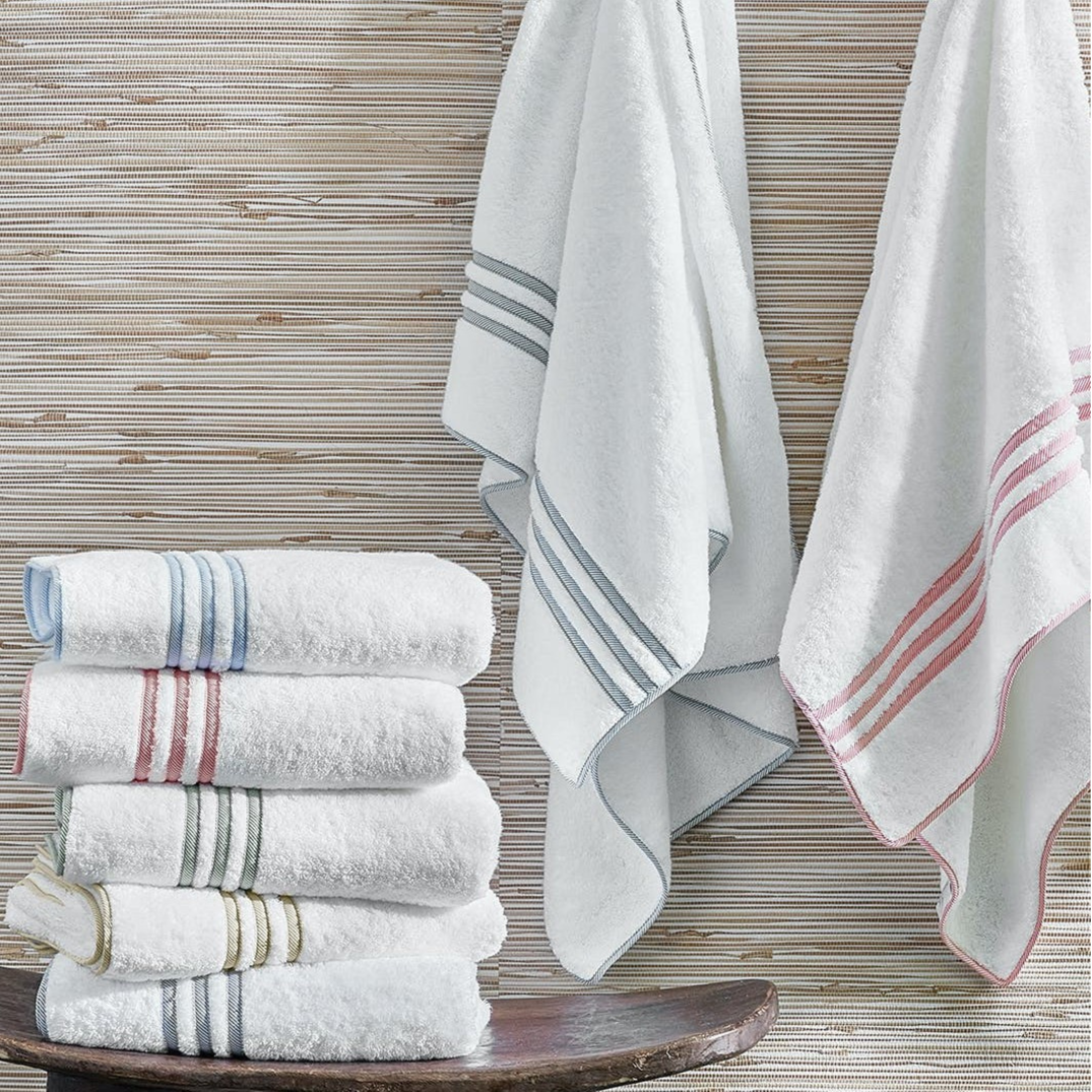 Linens Of Distinction Dish Towel Pink, Gray And Yellow Stripes