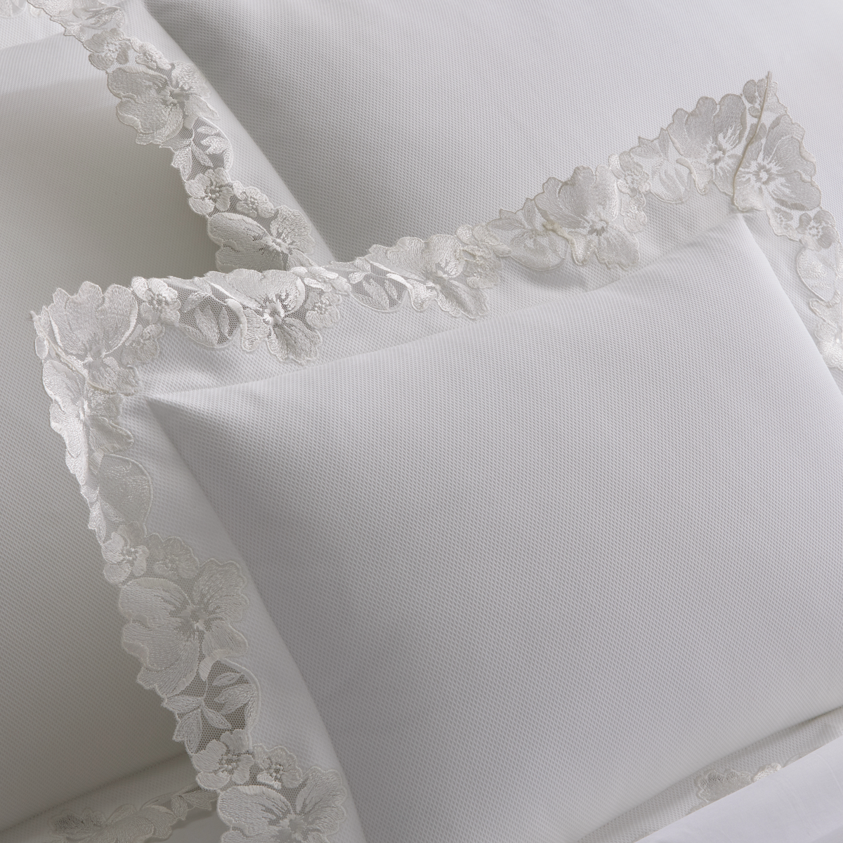 Sham Detail of White Matouk Virginia Lace Pique Bedding