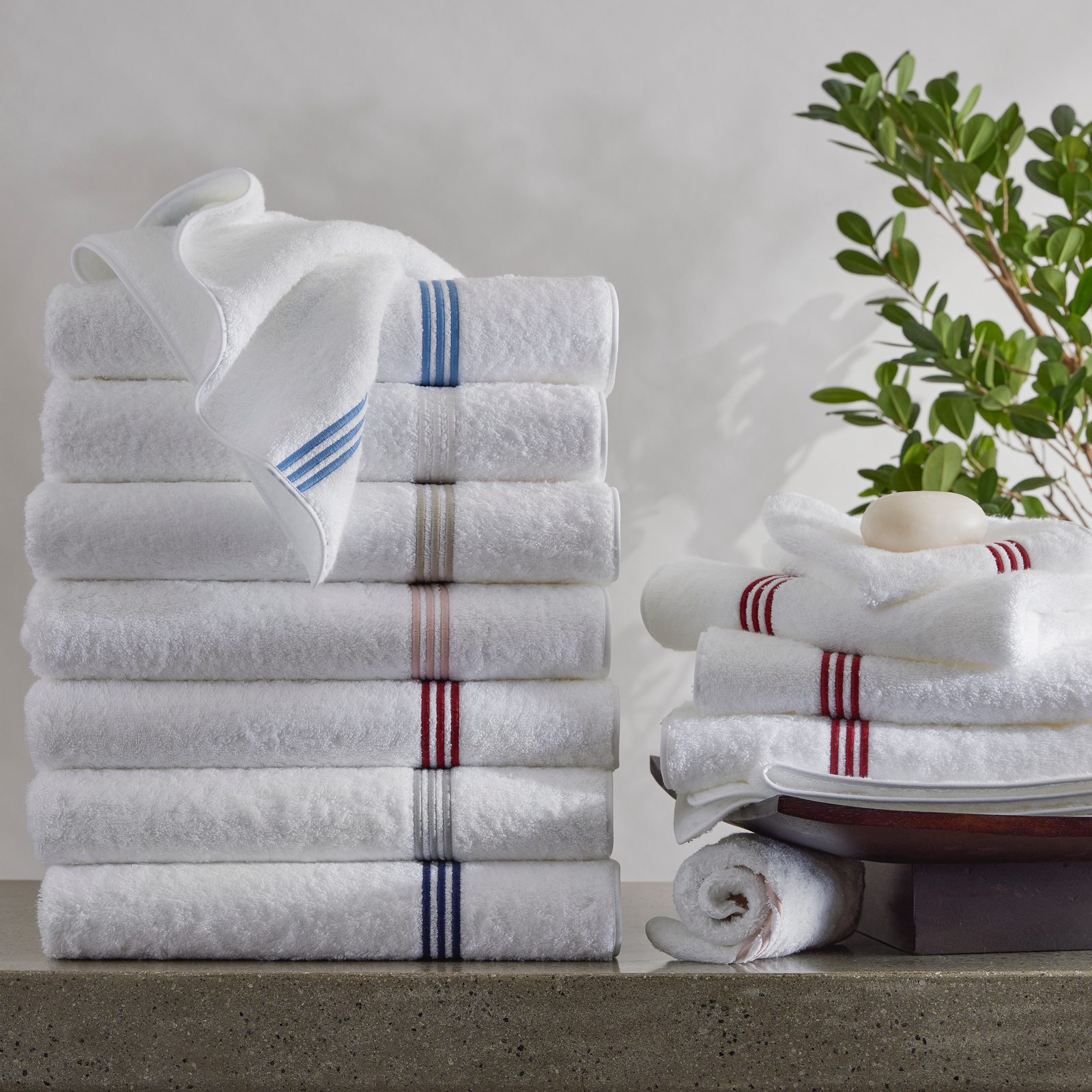 Stack of Matouk Bel Tempo Bath Towels in 2025 Colors