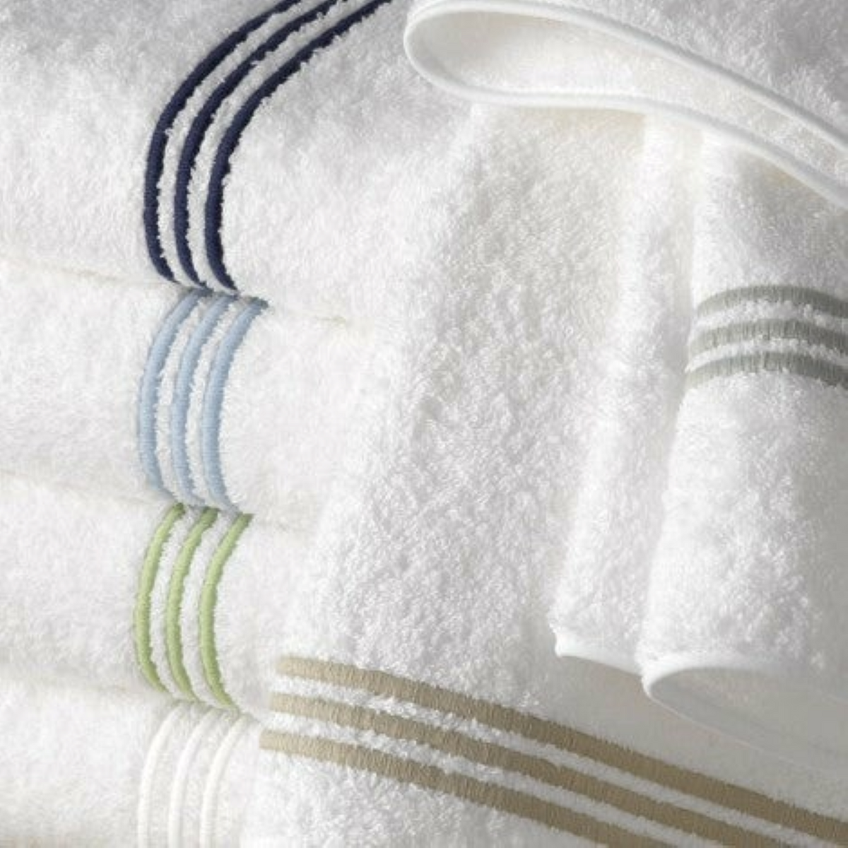 Matouk Bel Tempo Bath Towels Folded and Stacked Close Up