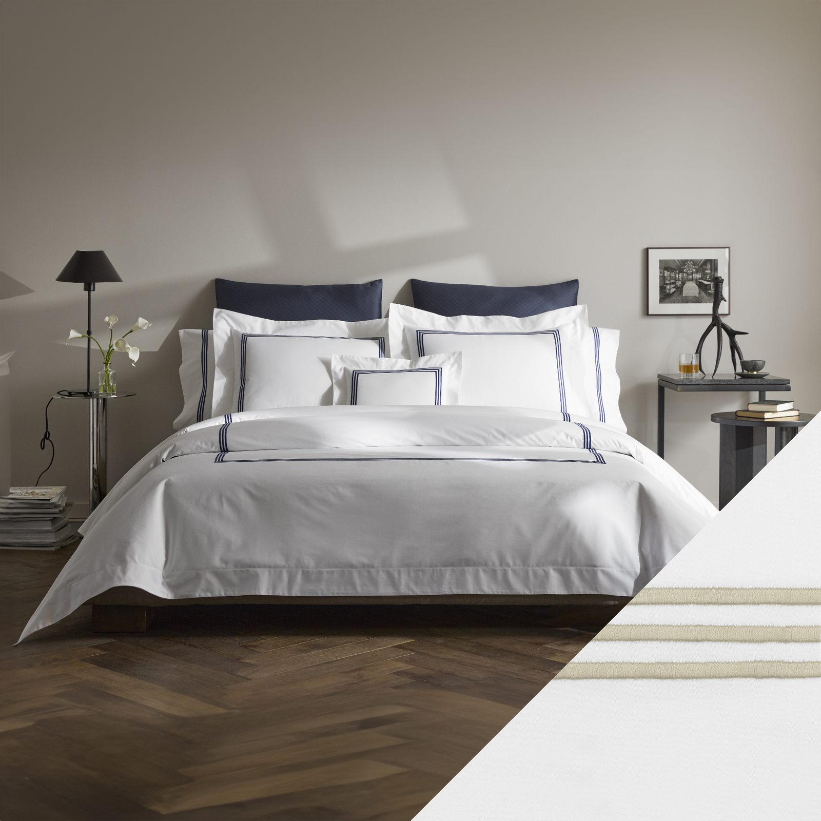 Matouk Bel Tempo Bedding with Almond Swatch