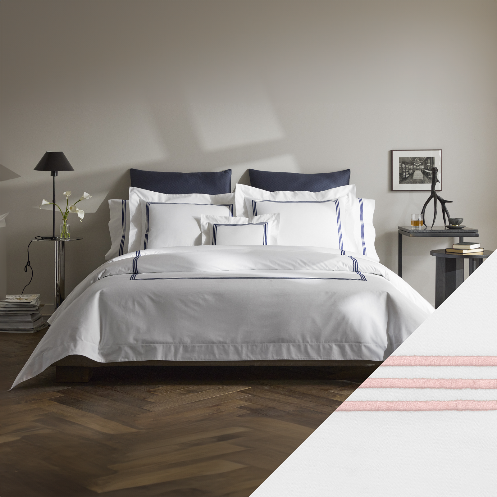 Matouk Bel Tempo Bedding with Blush Swatch