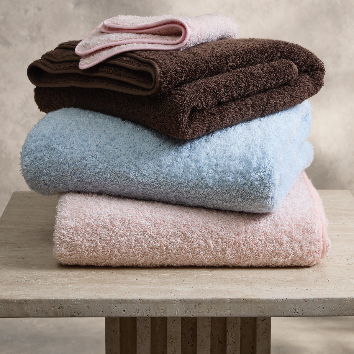 Stack of New Solid Colors of Matouk Cairo Bath Towels Released in 2023