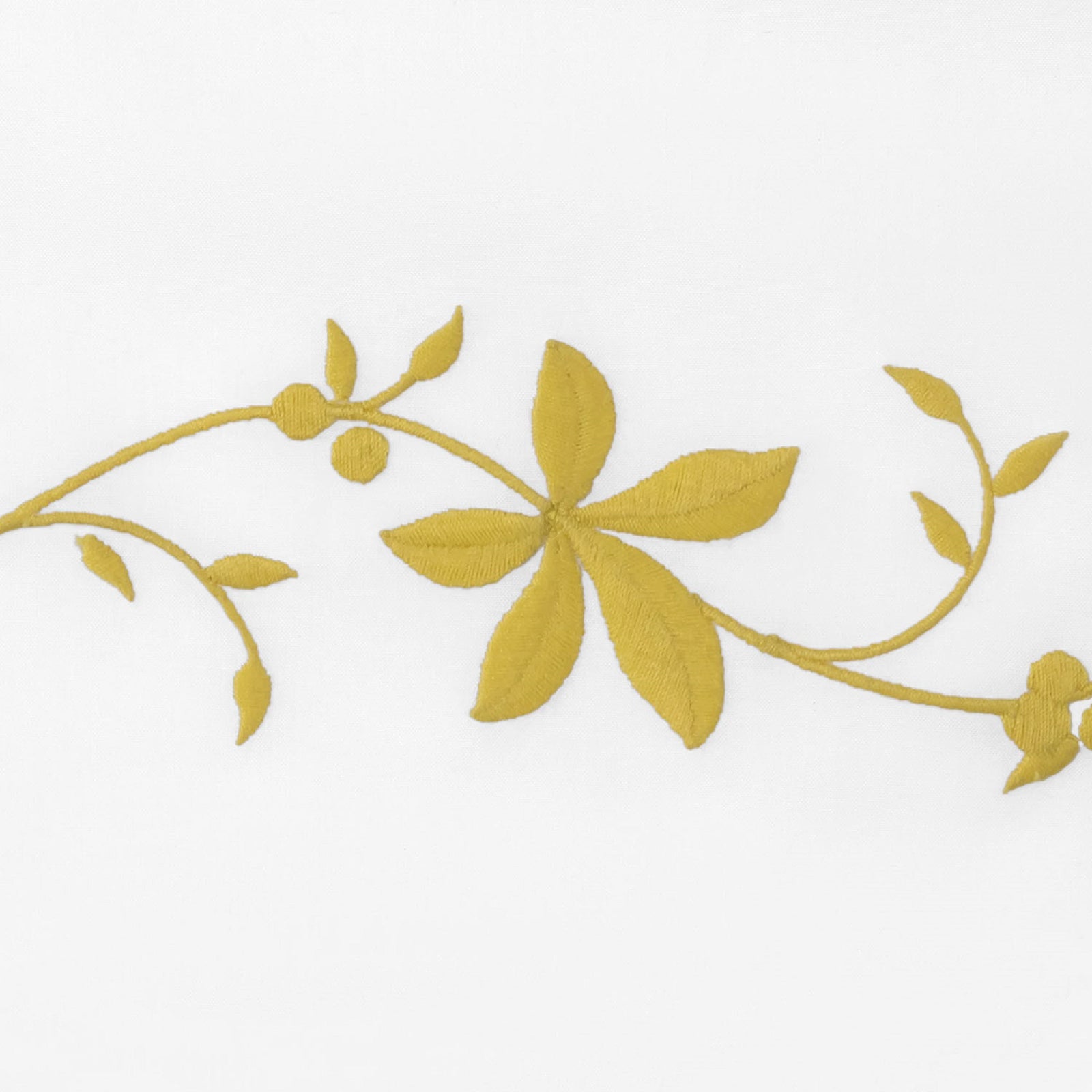 Horizontal View of Matouk Callista Bedding Collection with Swatch in Lemon Color