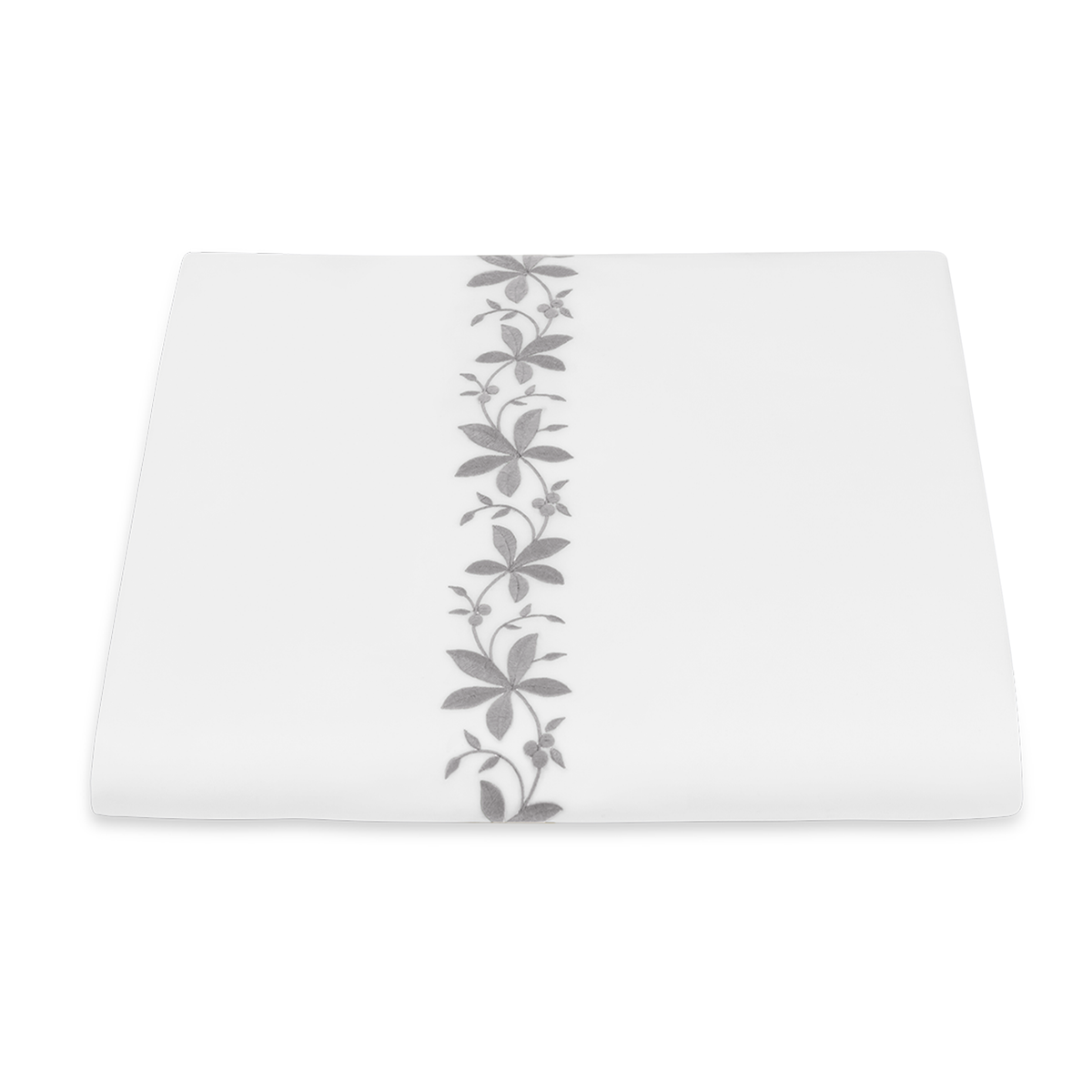 Folded Duvet Cover of Matouk Callista Bedding in Silver Color