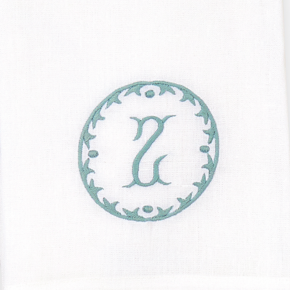 Closeup of Matouk Carta Guest Towels Letter Z