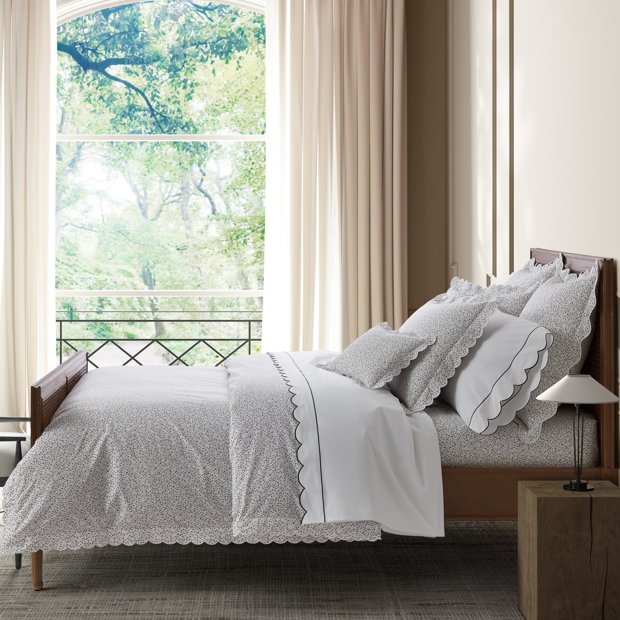 Full View of Matouk Celine Bedding in Charcoal Color