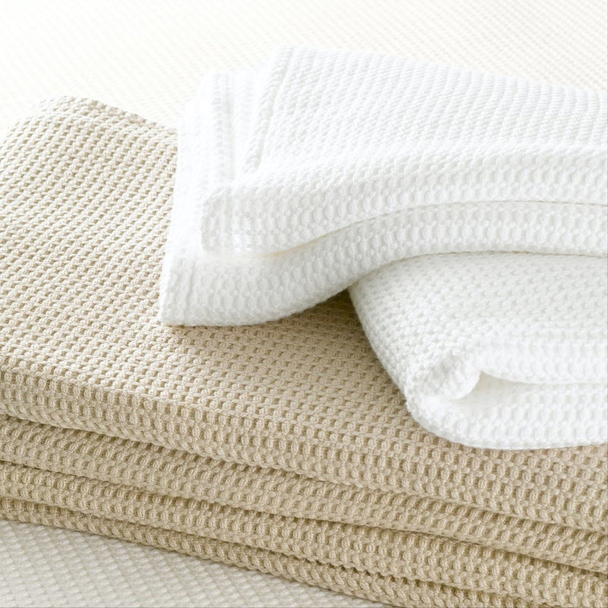 Detail of Matouk Chatham Blanket in Linen and White Color