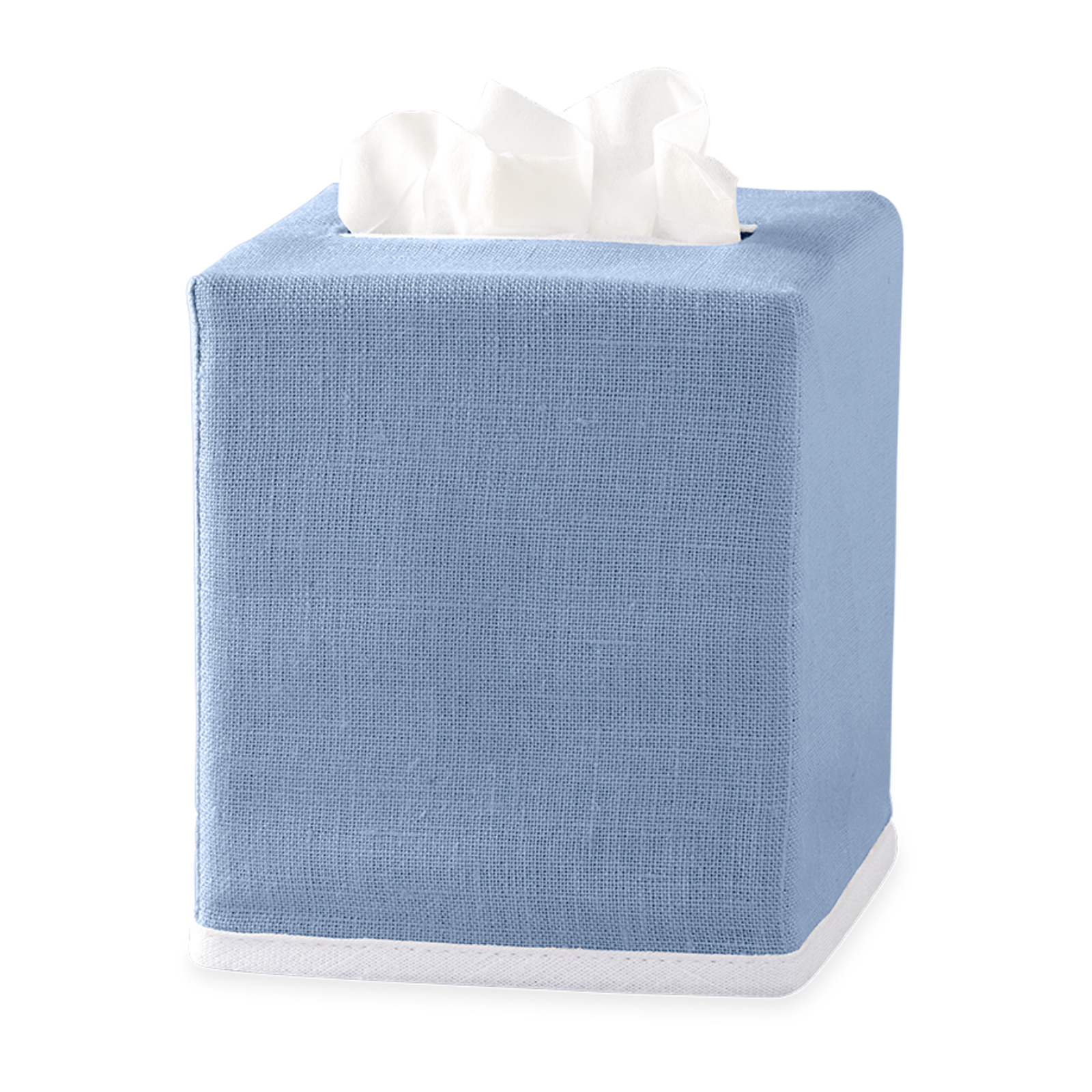 Azure Matouk Chelsea Linen Tissue Box Cover Against White Background