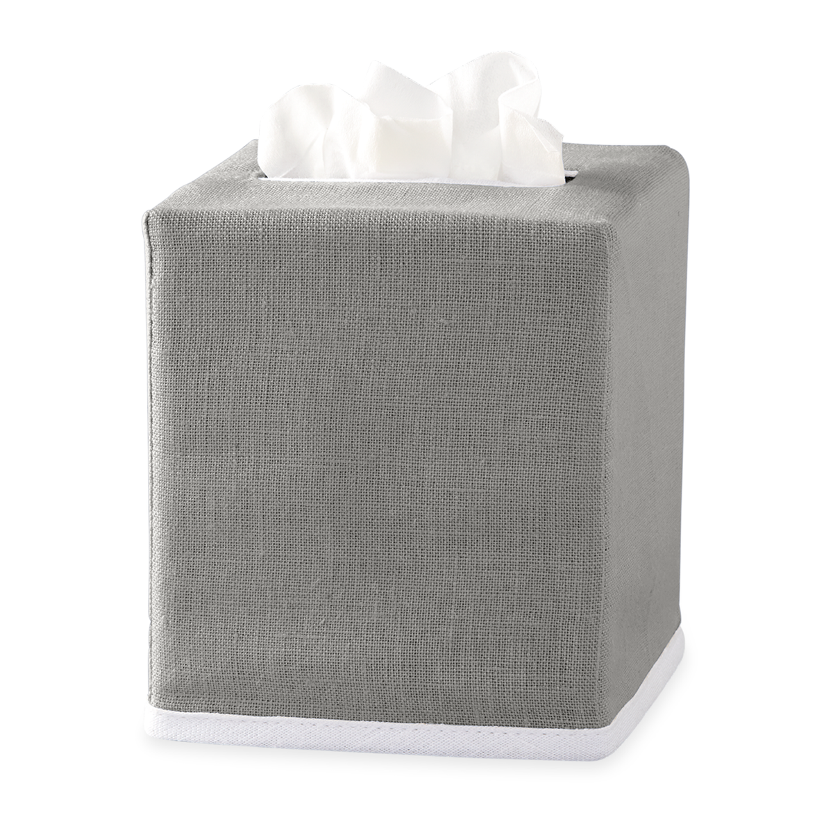Grey Matouk Chelsea Linen Tissue Box Cover Against White Background