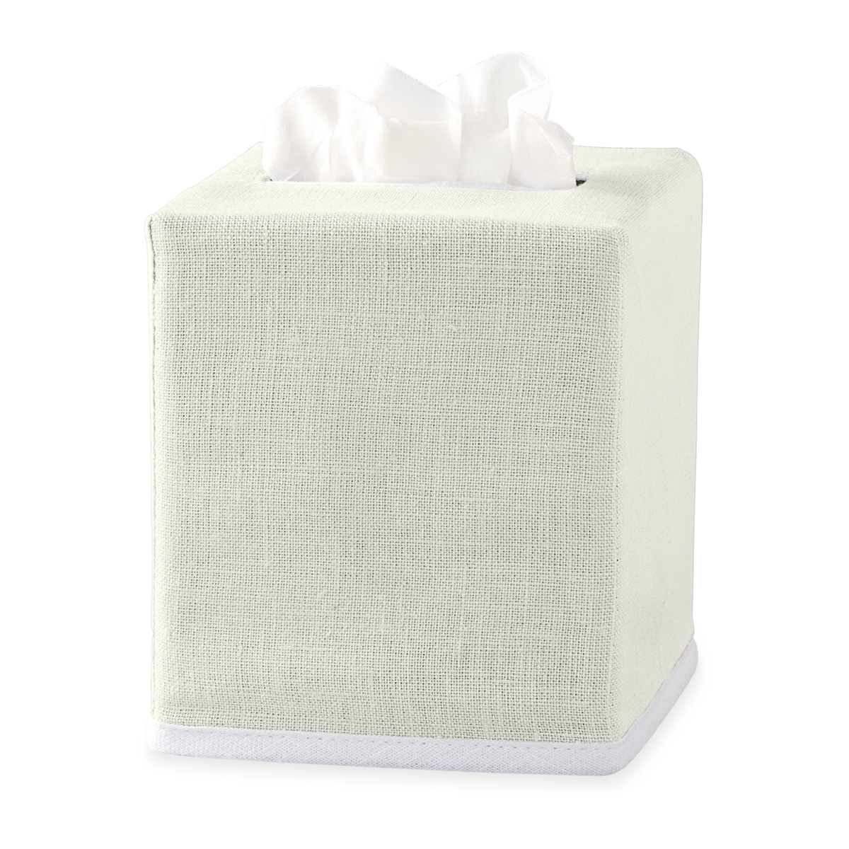 Ivory Matouk Chelsea Linen Tissue Box Cover Against White Background