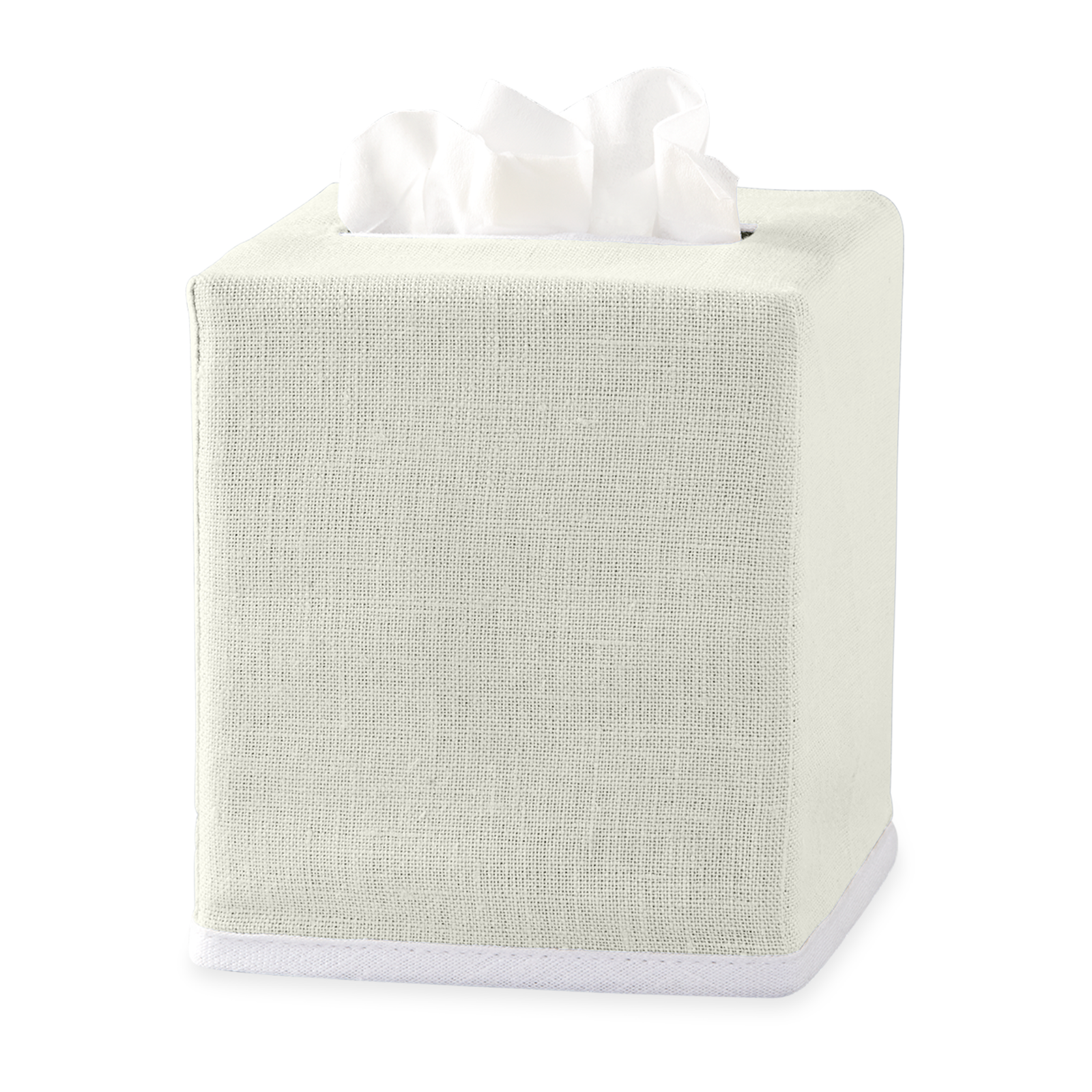 Ivory Matouk Chelsea Linen Tissue Box Cover Against White Background