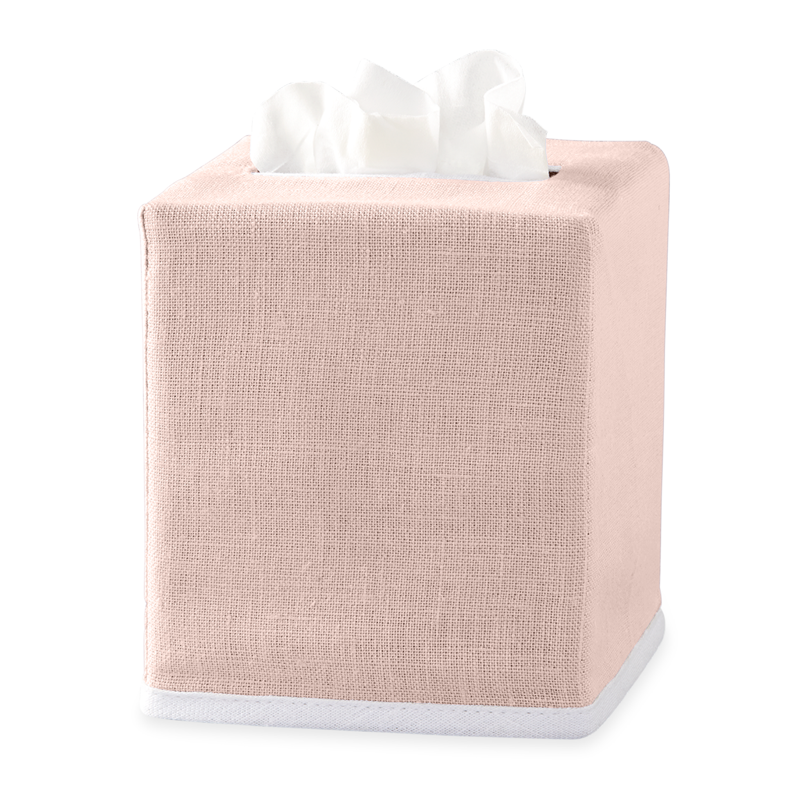 Pink Matouk Chelsea Linen Tissue Box Cover Against White Background