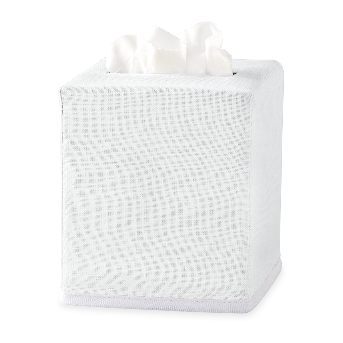 White Matouk Chelsea Linen Tissue Box Cover Against White Background