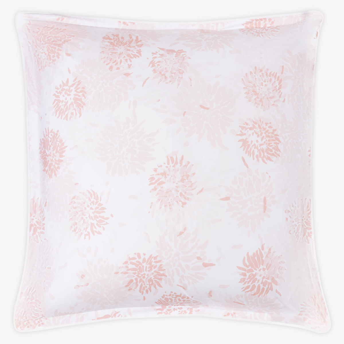 Euro Sham of Blush Matouk Tillett Chrysanthemum bedding on white Egyptian cotton percale