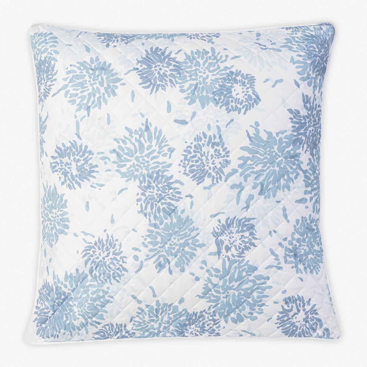 Quilted Euro Sham with blue pattern from Matouk Chrysanthemum bedding