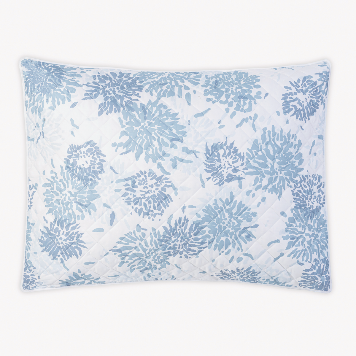 Quilted Sham with blue pattern from Matouk Chrysanthemum bedding