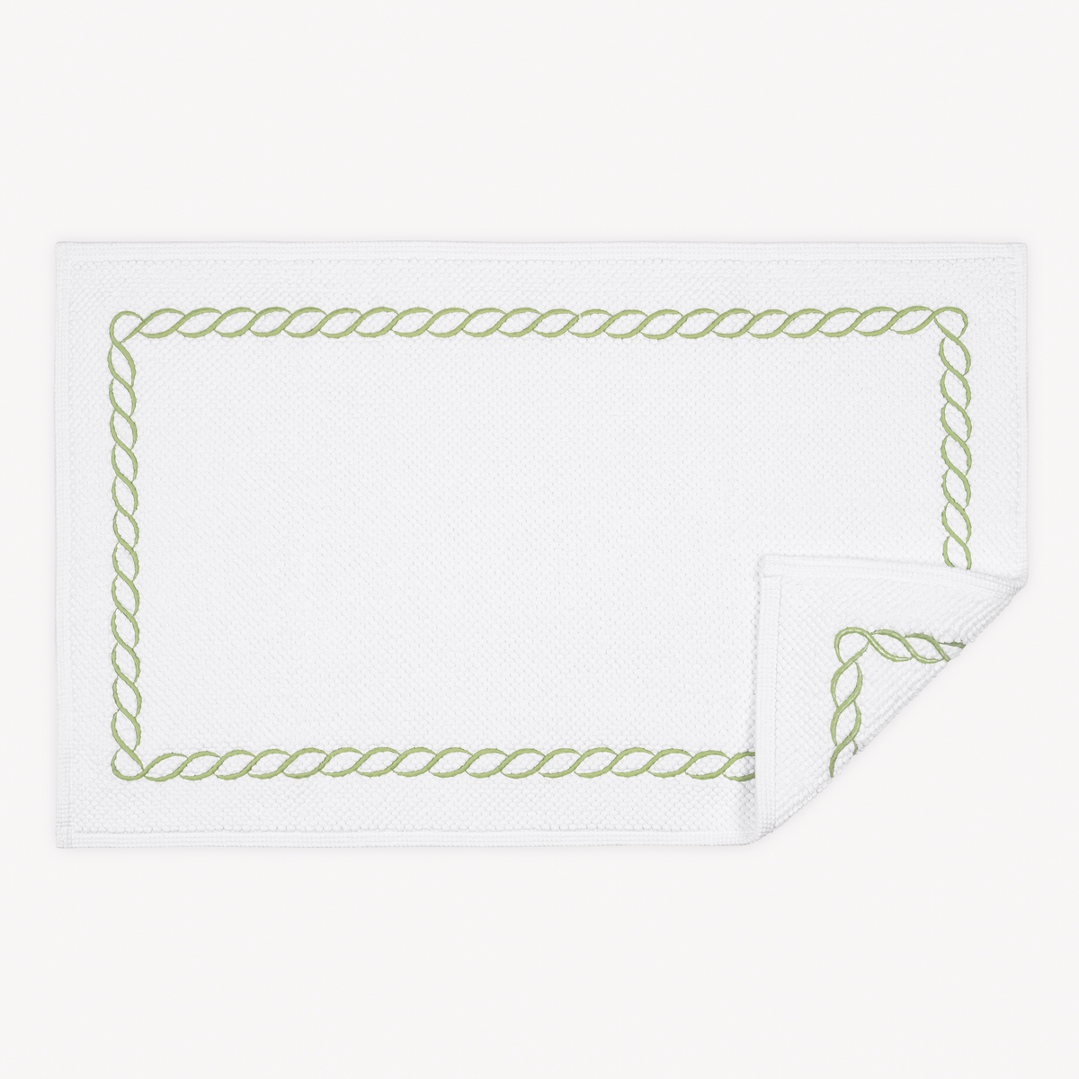 Matouk Classic Chain Bath Rug with Spring Green Chain Embroidery